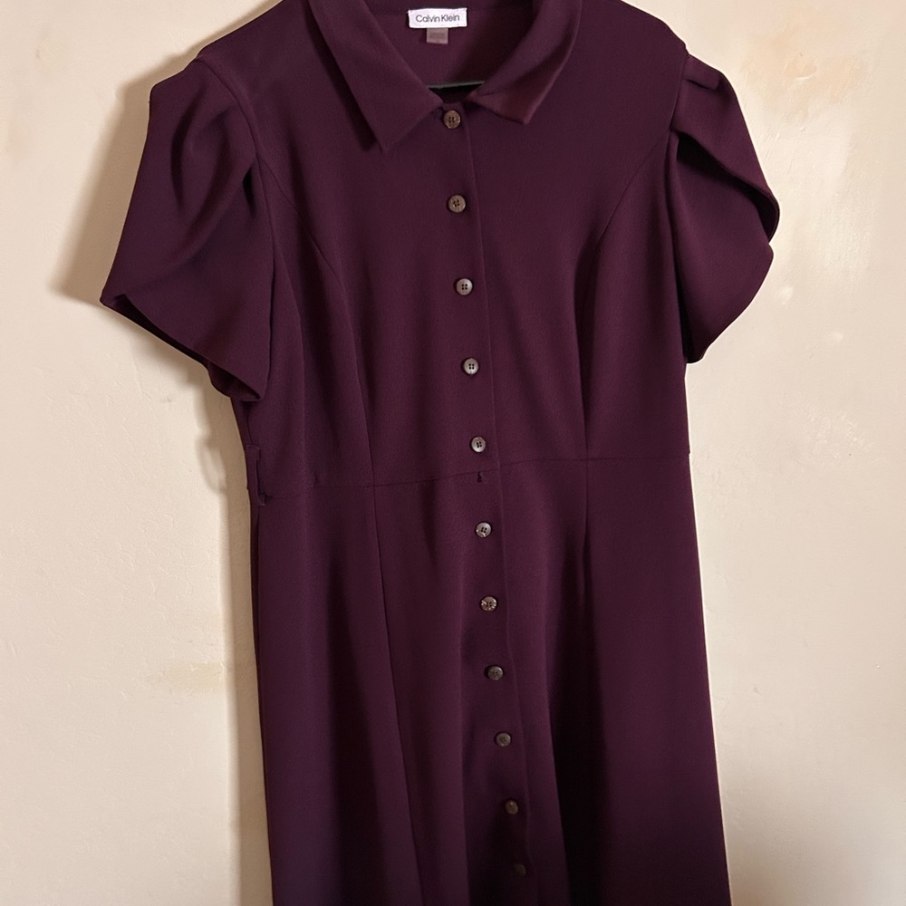 Calvin Klein Purple Midi Puff Sleeve Dress